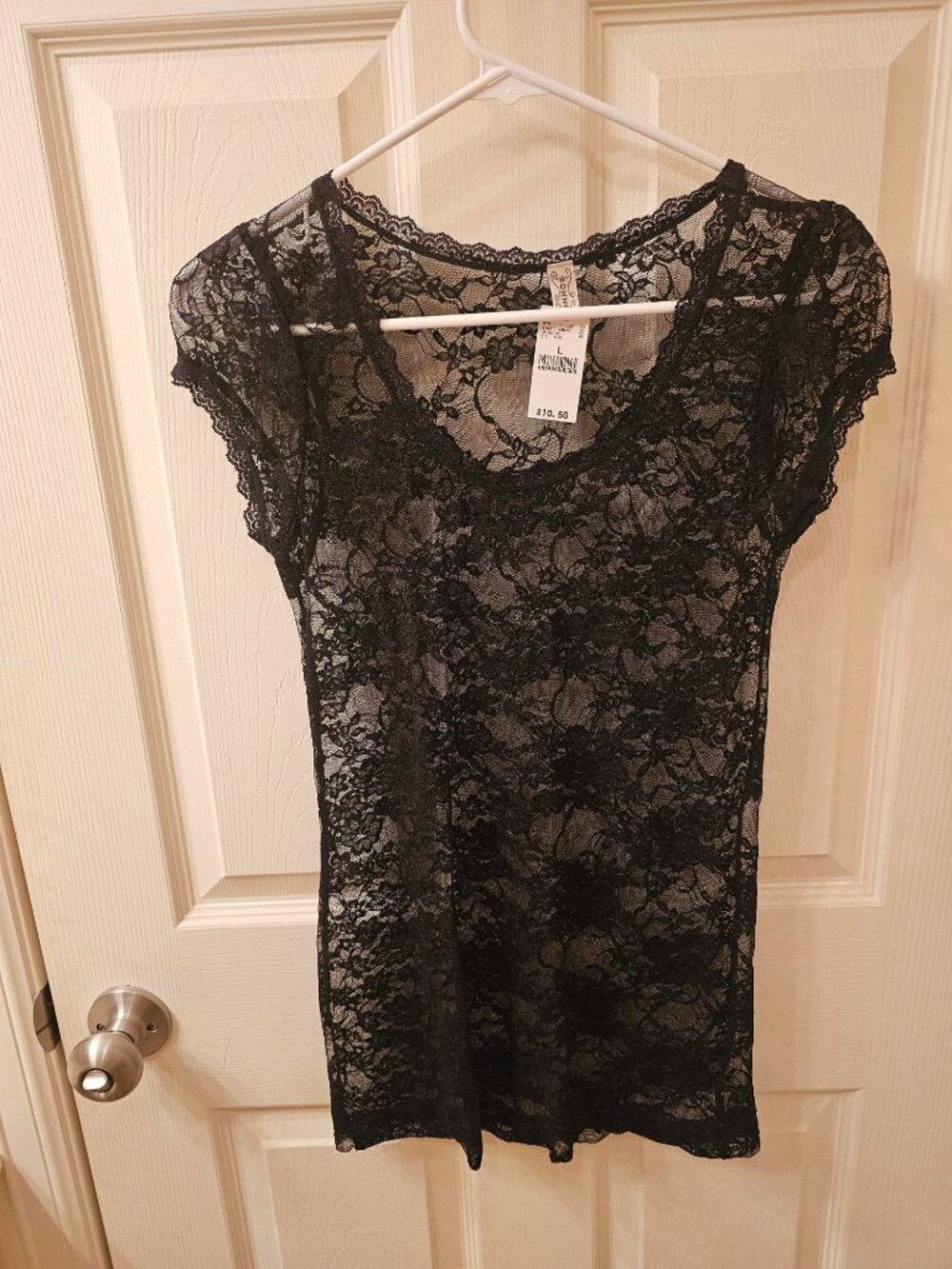 NWT Bonzzolo Large Black Lace Sheer Blouse